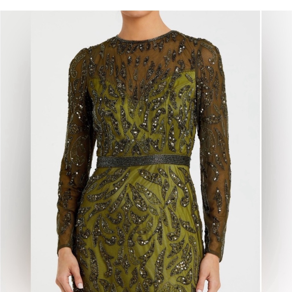 NWT Mac Duggal  5124 Green/Olive
Beaded Long Sleeve Evening Gown 8 - Picture 6 of 14